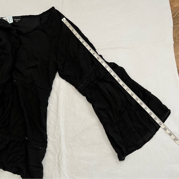 Torrid Black Crochet Trim Bell Sleeve Top NWT - Picture 7 of 9